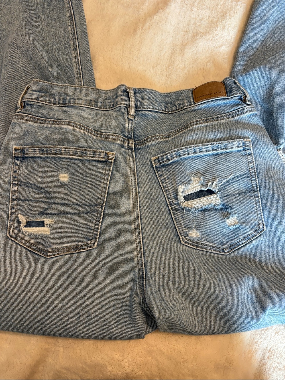 American Eagle Outfitters Light Blue Distressed Wide Leg Jeans - Picture 3 of 6